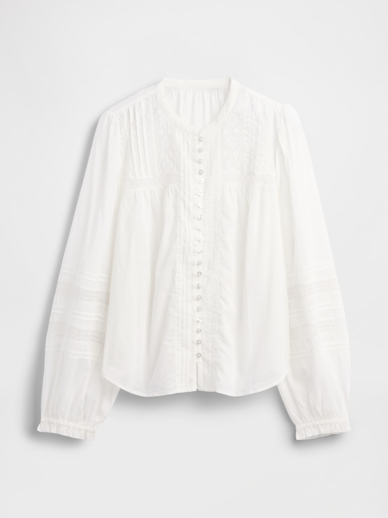 Lace-Trim Pintuck Top