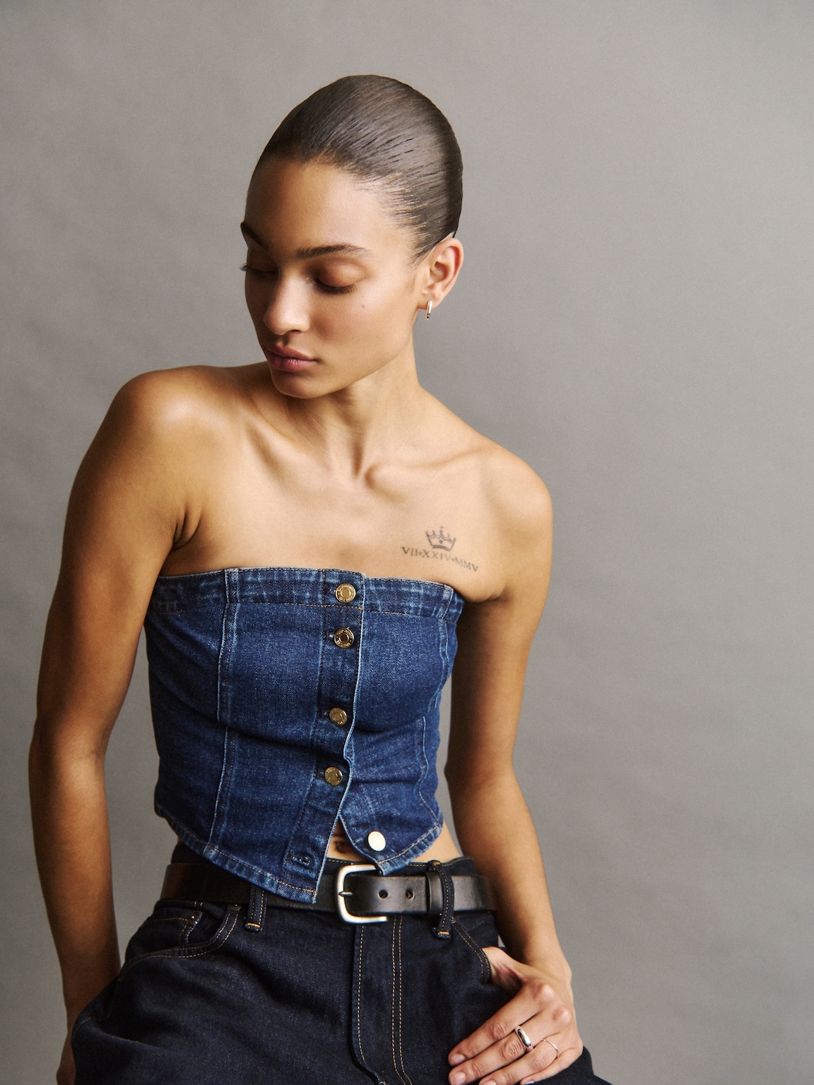 Denim Strapless Crop Vest