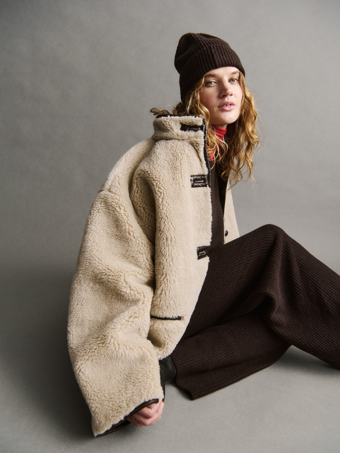 Recycled Sherpa & Vegan Leather-Trim Jacket