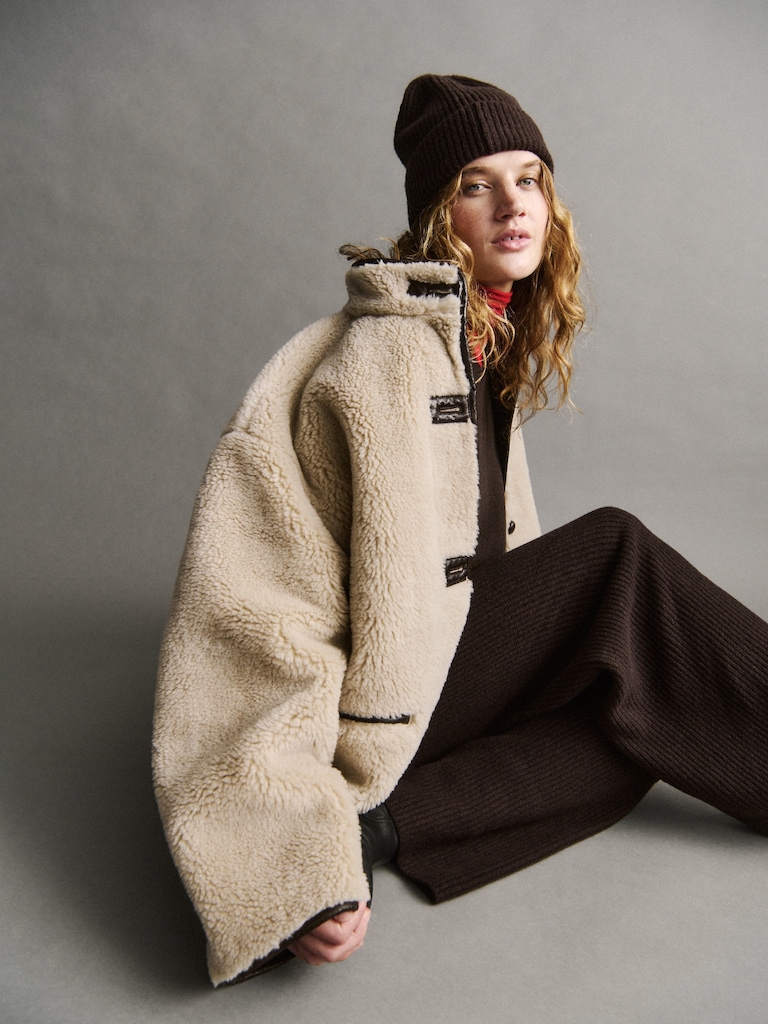 Recycled Sherpa & Vegan Leather-Trim Jacket