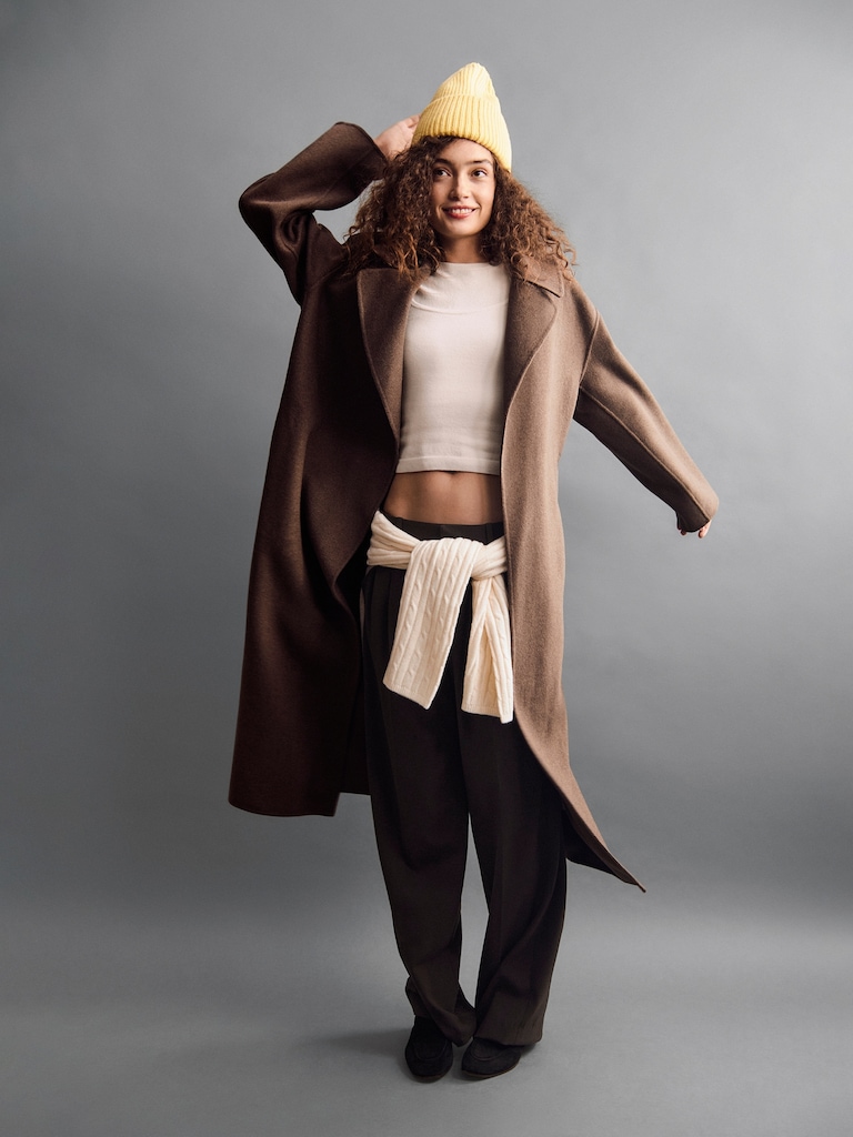 Wool-Blend Wrap Coat