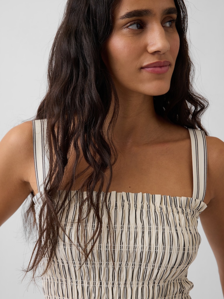 Poplin Smocked Bodice Maxi Dress