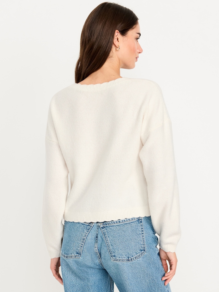 SoSoft Crew-Neck Bobble Heart Sweater