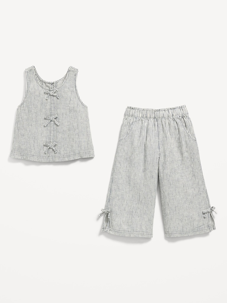 Sleeveless Linen-Blend Bow Top and Pants Set for Toddler Girls