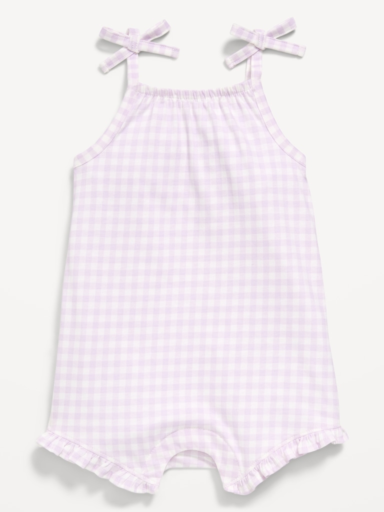 Printed Sleeveless Tie-Strap Romper for Baby