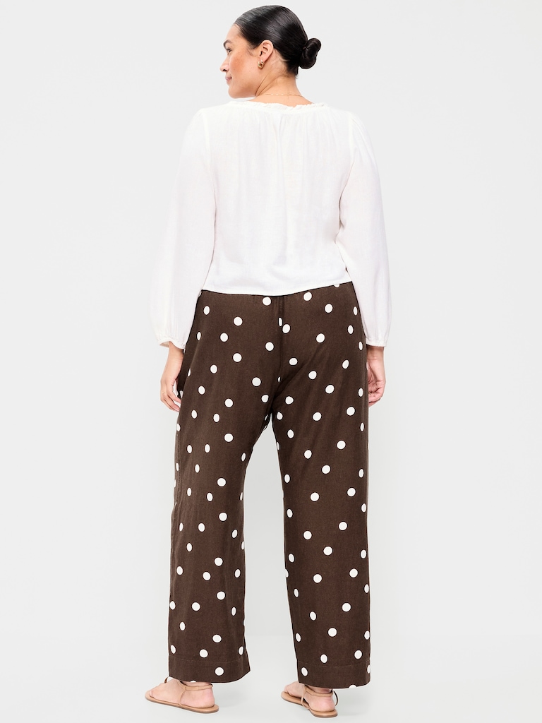 High-Waisted Linen-Blend Straight Ankle Pants