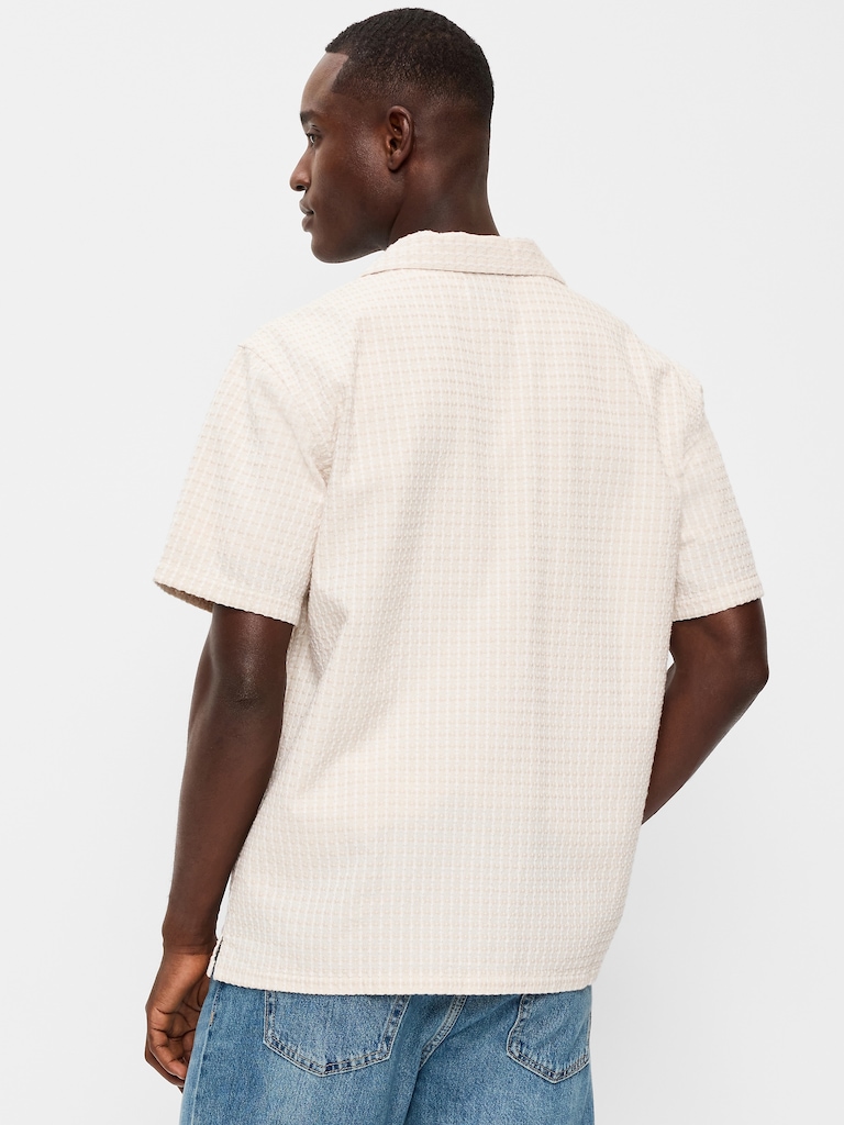 Short-Sleeve Textured Jacquard Camp Shirt