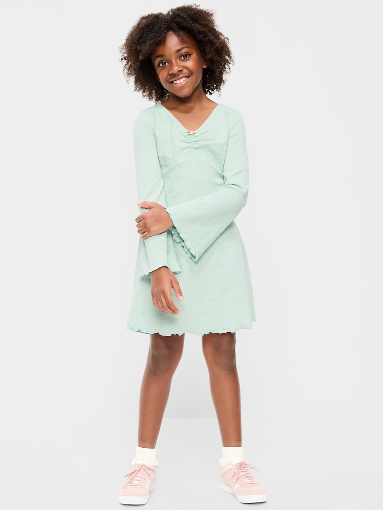 Long-Sleeve Textured Knit Fit and Flare Dress for Girls