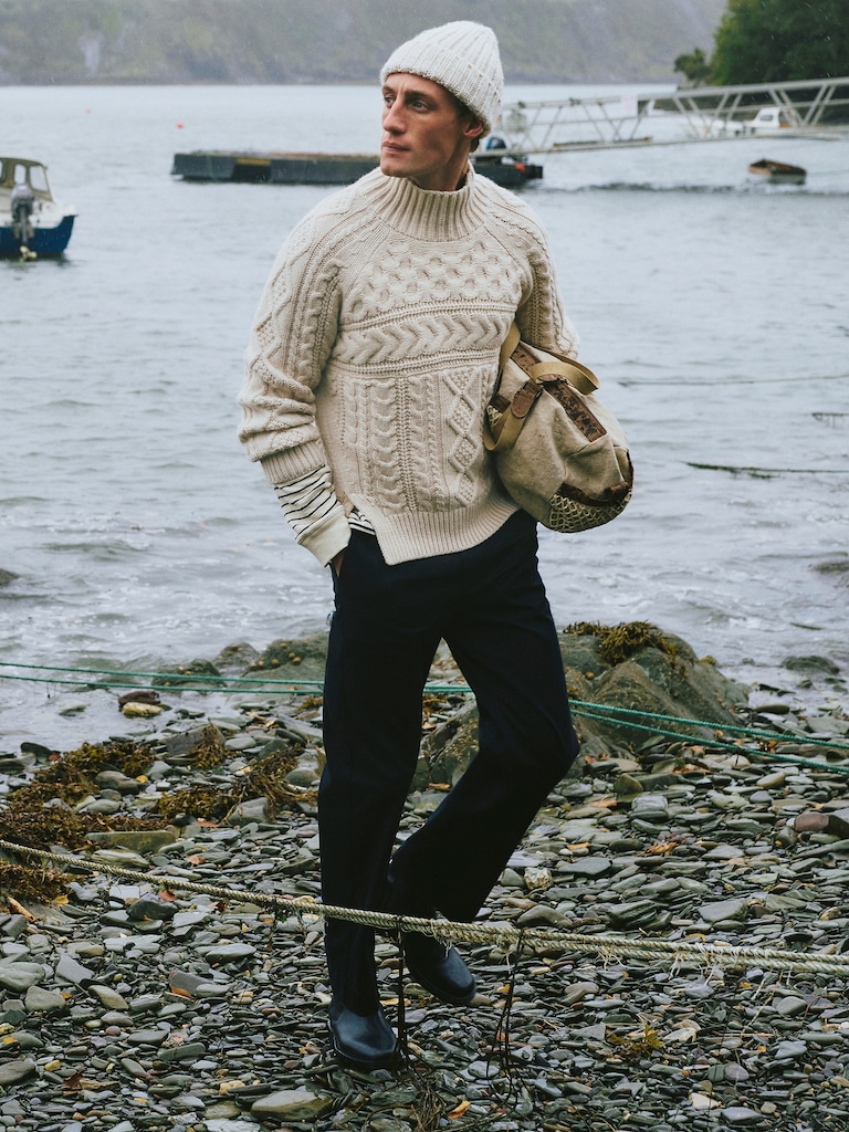Merino-Cotton Cable-Knit Sweater