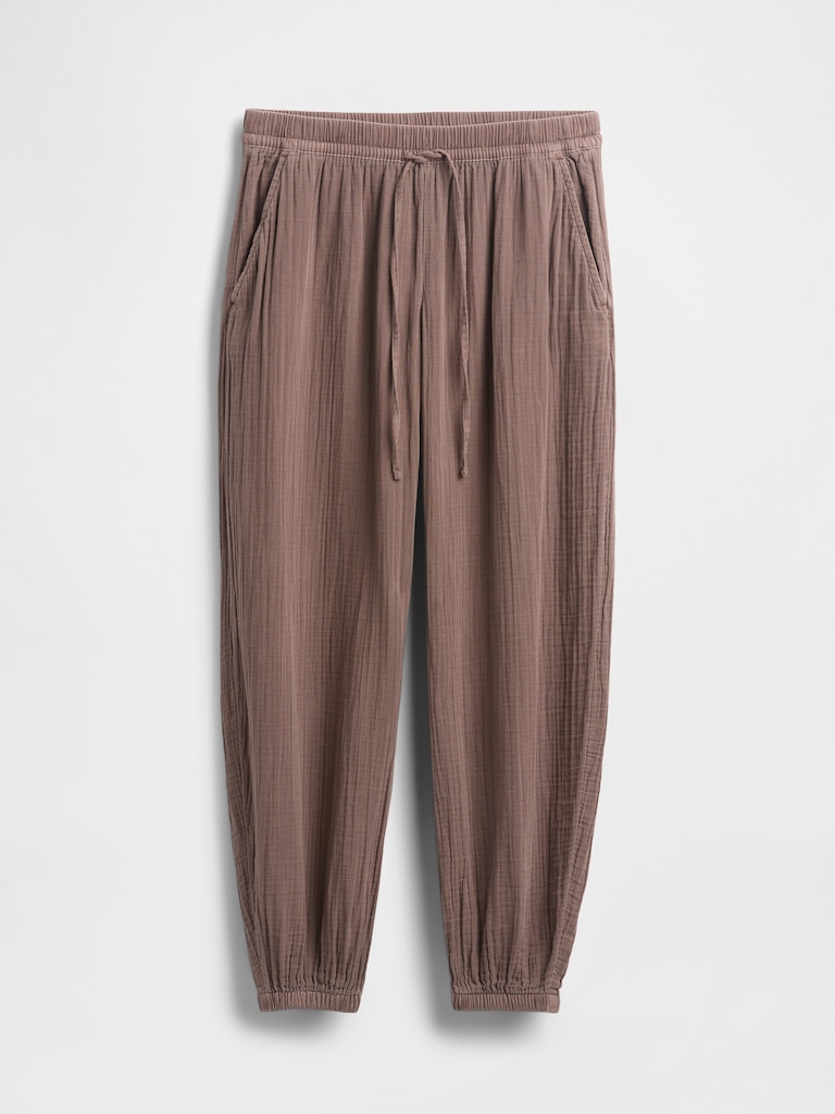 Cotton Gauze Barrel Joggers