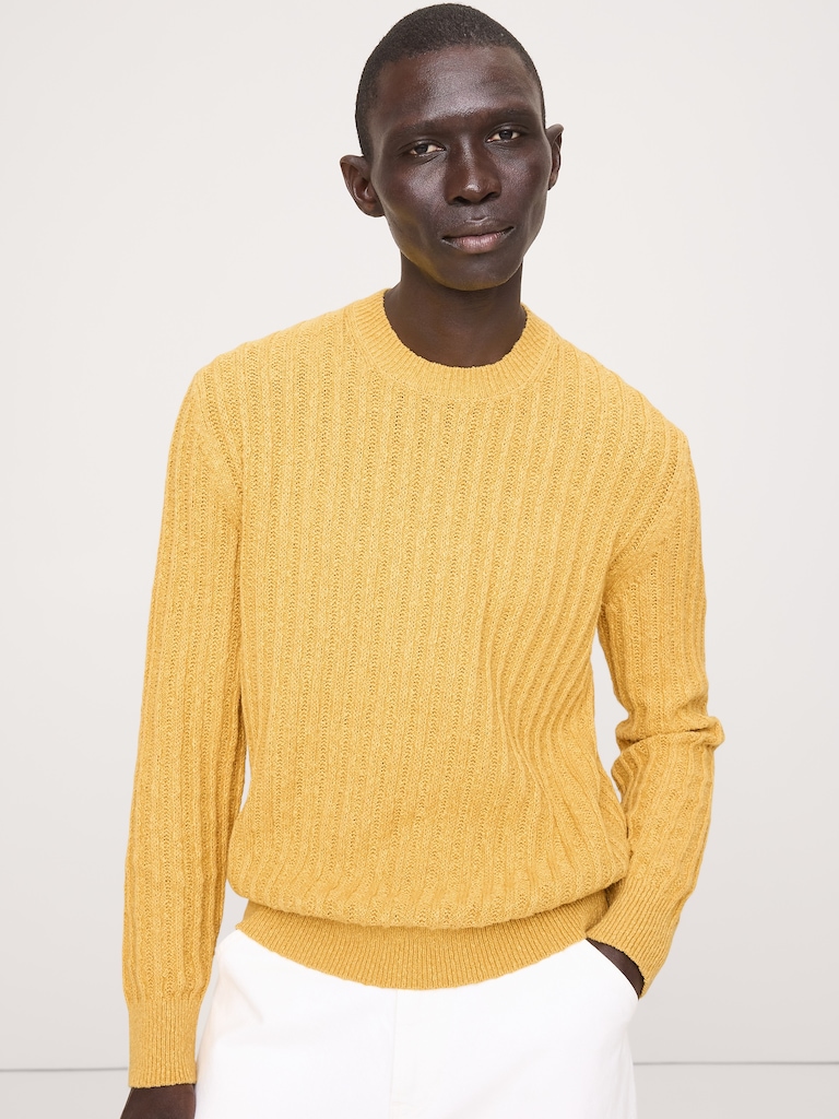Cotton-Linen Blend Crew-Neck Sweater