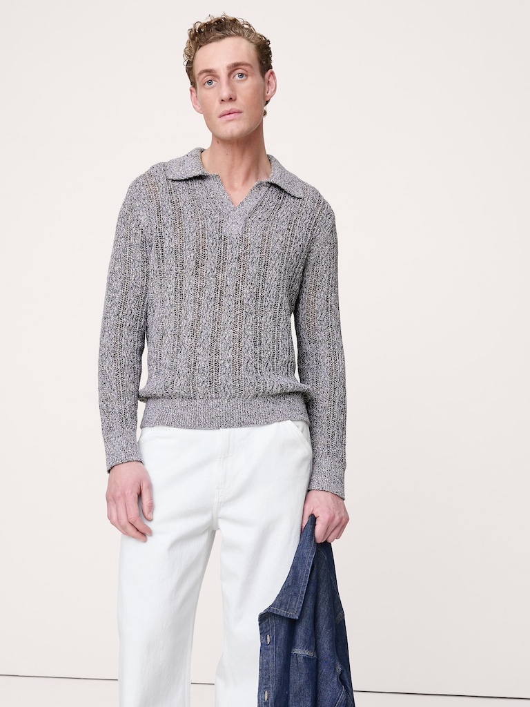 Cotton-Blend Zig-Zag Sweater Polo