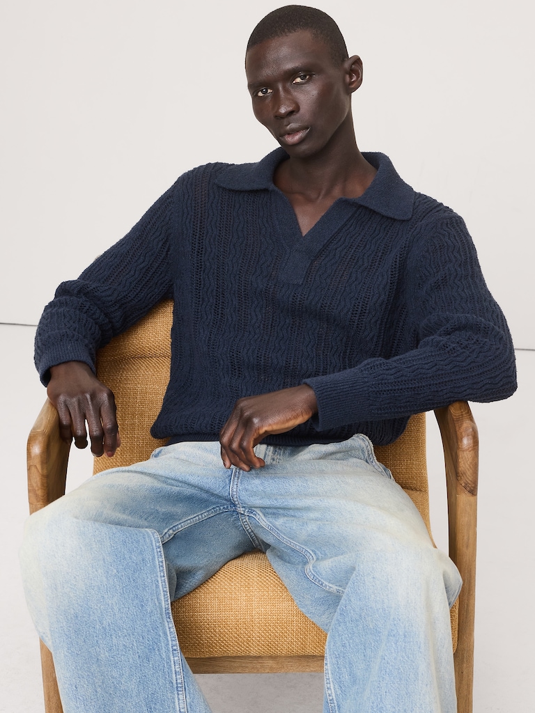 Cotton-Blend Zig-Zag Sweater Polo