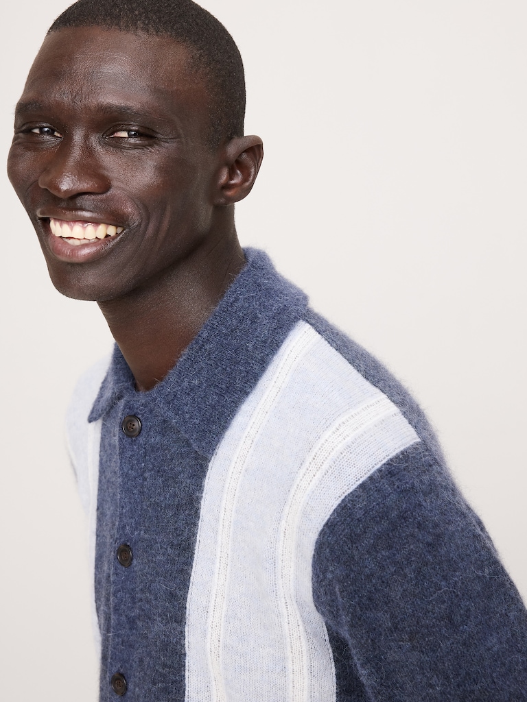 Italian Alpaca-Blend Polo Cardigan