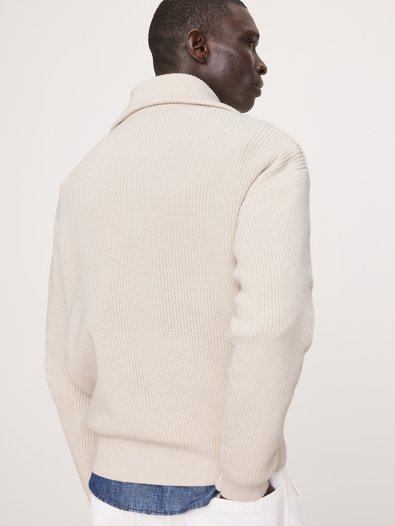 Cotton Ribbed Zip Sweater Polo