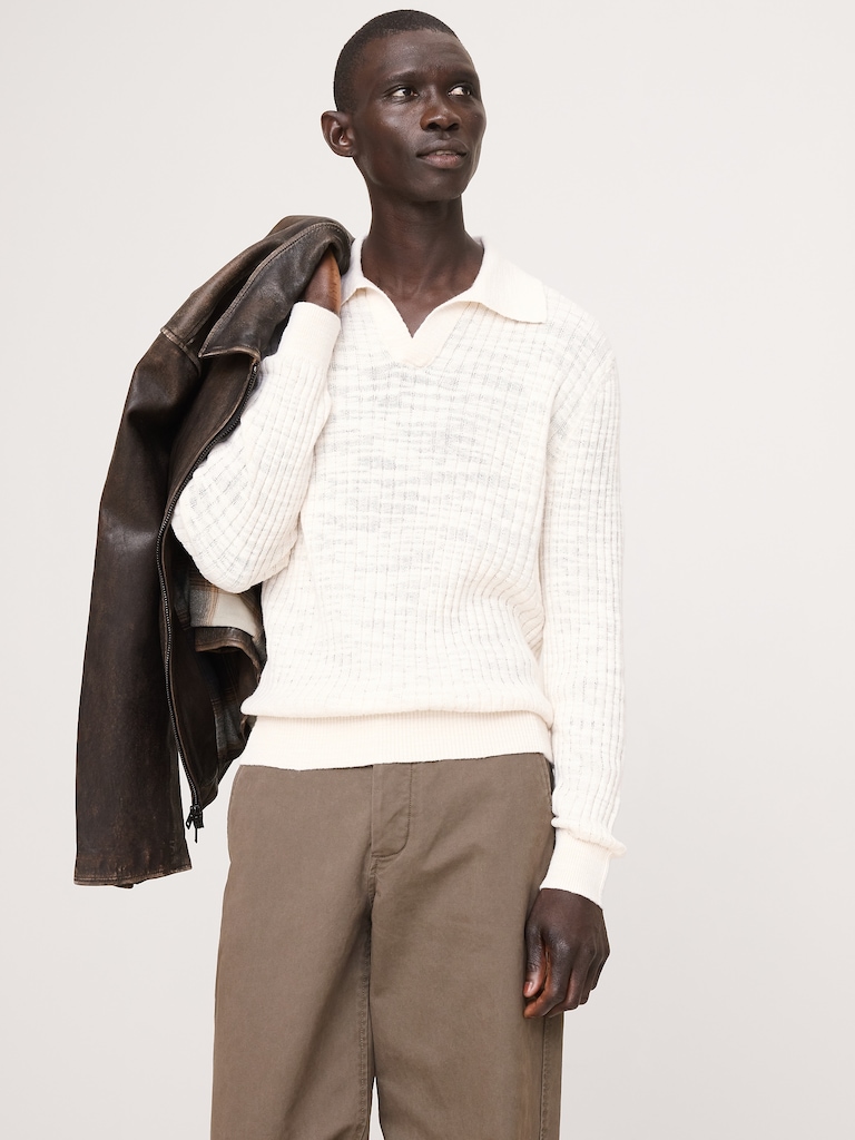 Linen-Cotton Slub Sweater Polo