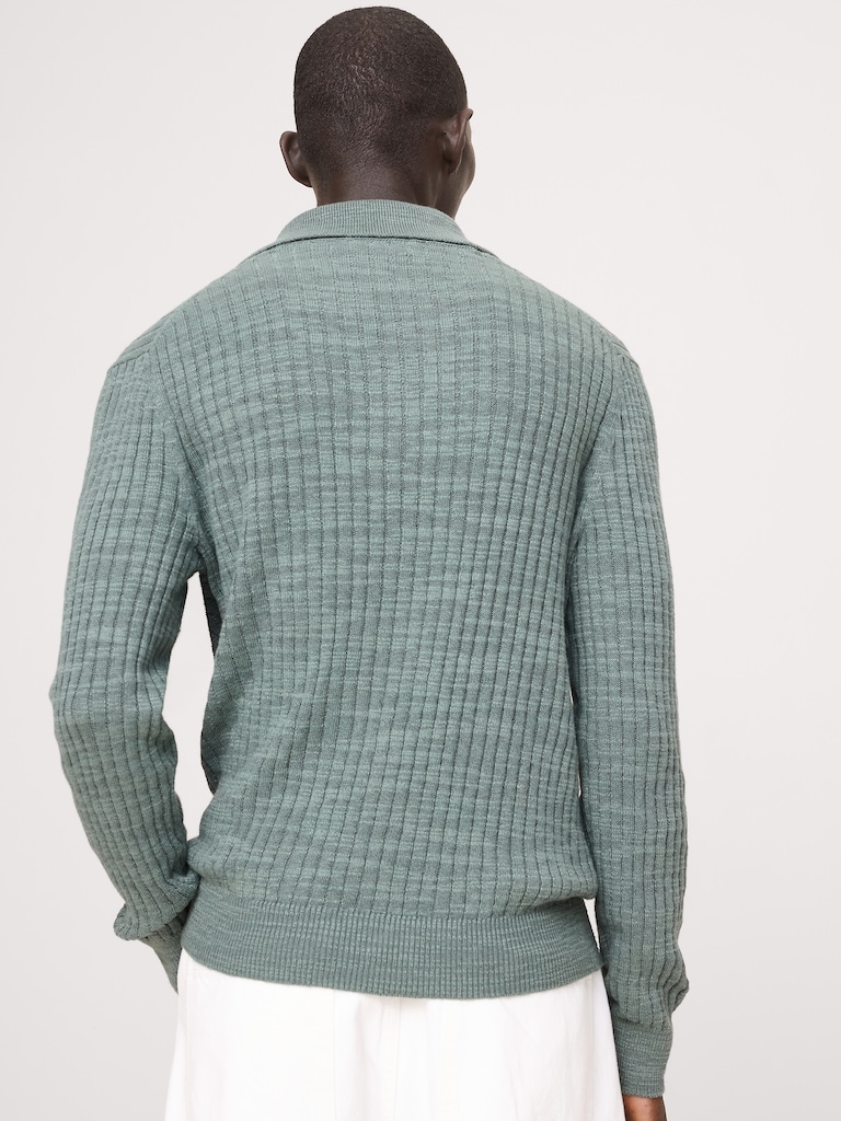 Linen-Cotton Slub Sweater Polo