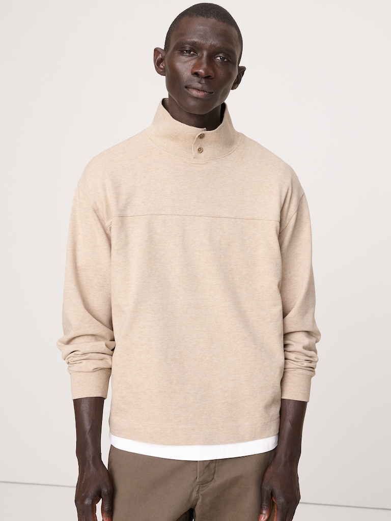 Cotton Fleece Mock Neck Sweatshirt
