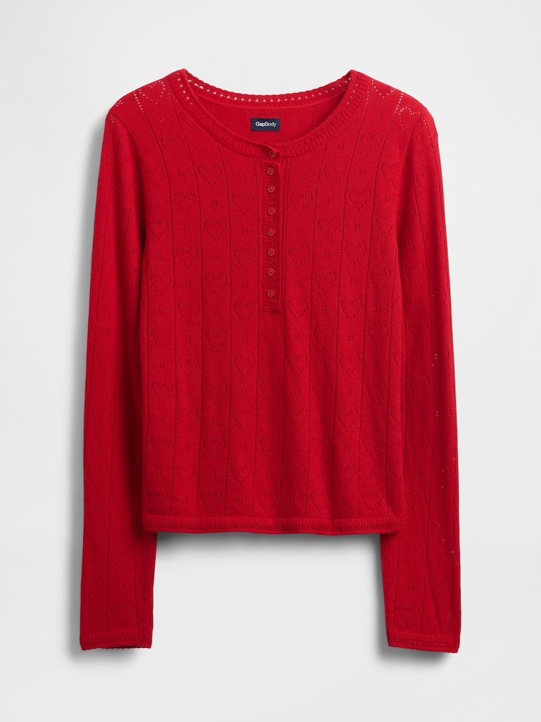 Lightweight CashSoft Pointelle Heart PJ Top