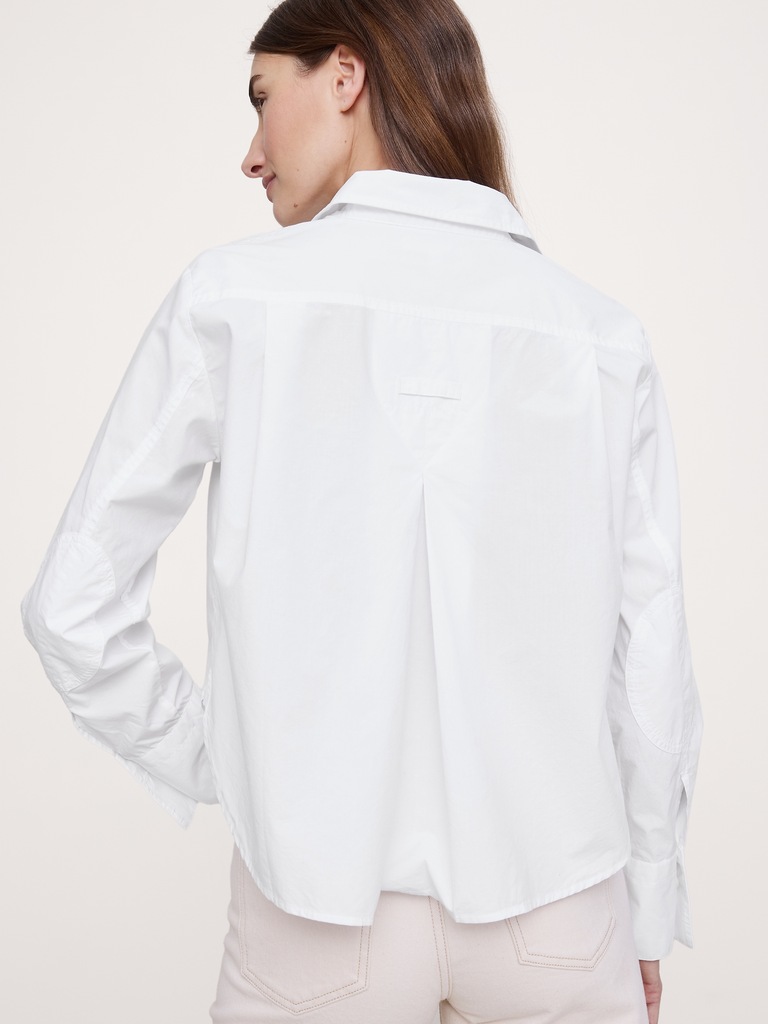 Cropped Cotton Polin Shirt with Elbow Patches