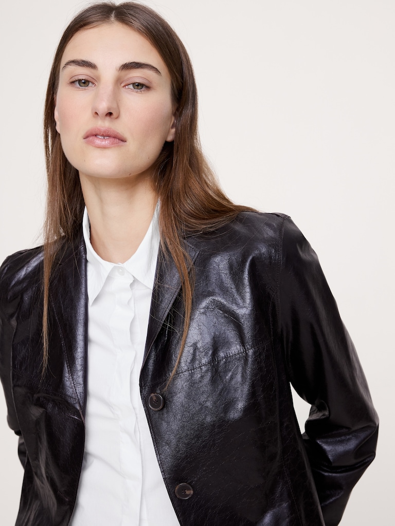 Cropped Cotton Polin Shirt with Elbow Patches