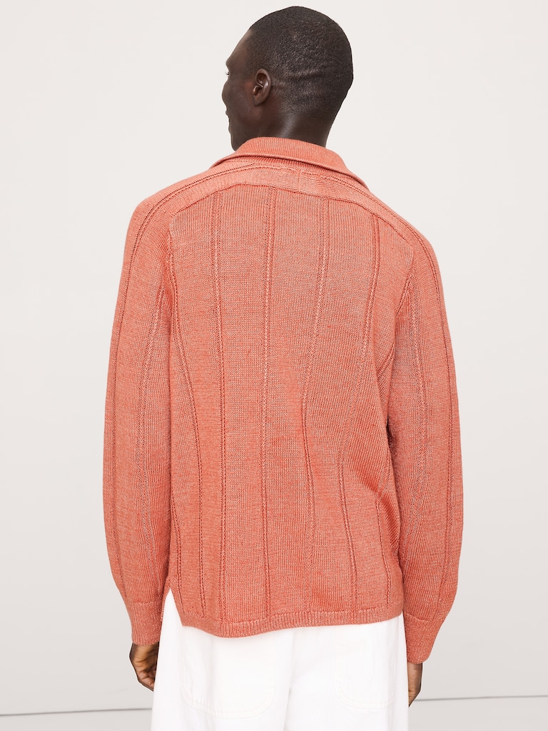 Linen Ribbed Sweater Polo