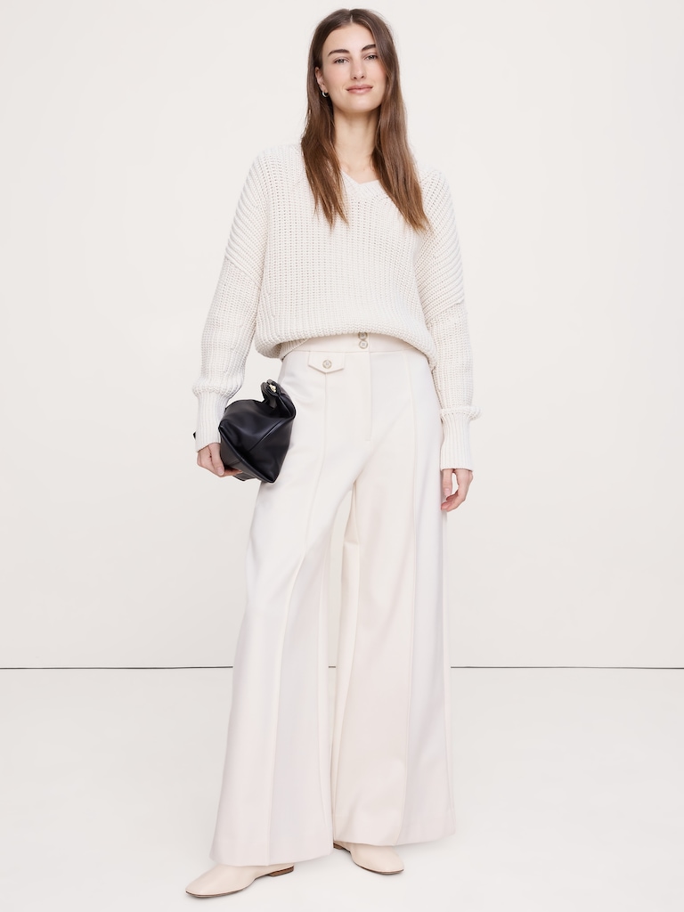 High Rise Wide-Leg Drapey Ponte Pant