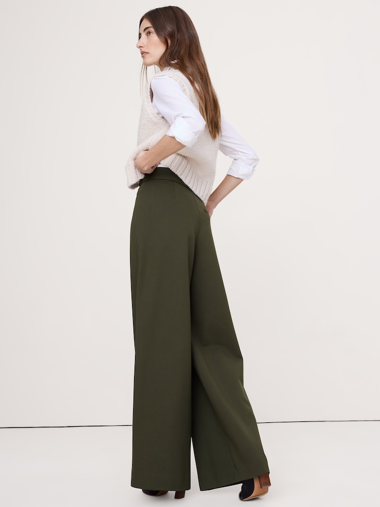High Rise Wide-Leg Drapey Ponte Pant