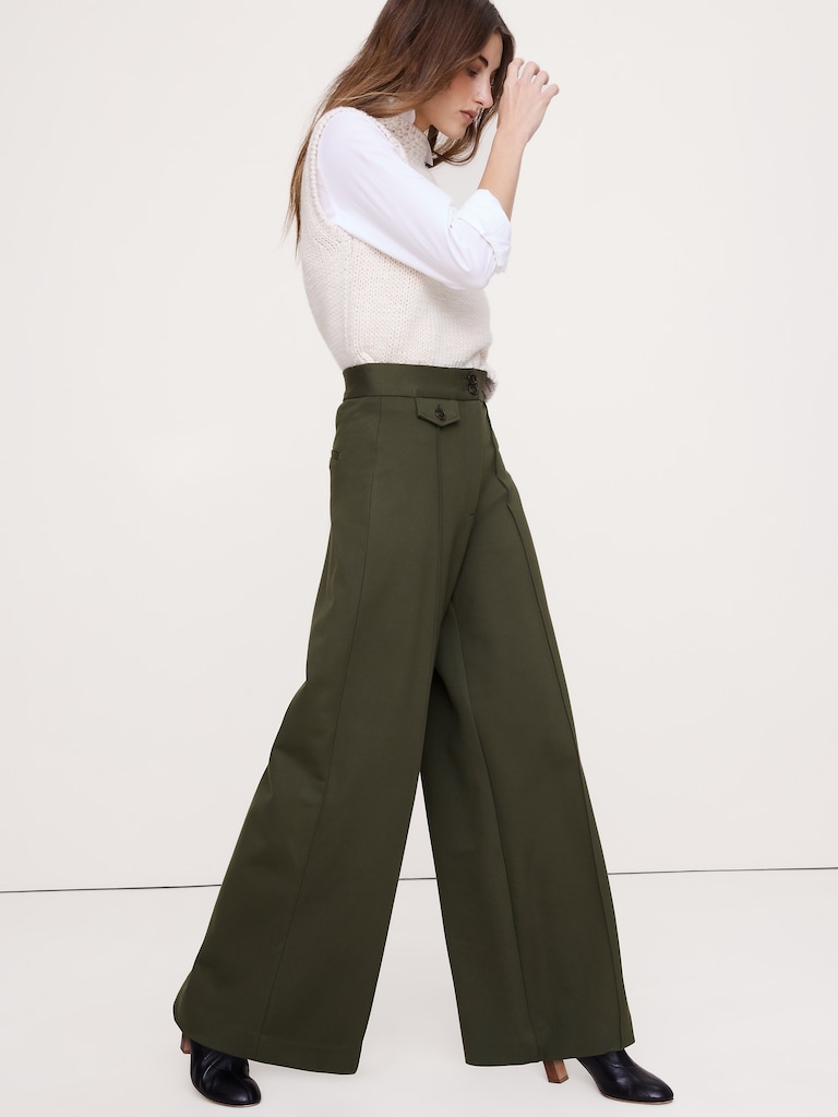 High Rise Wide-Leg Drapey Ponte Pant