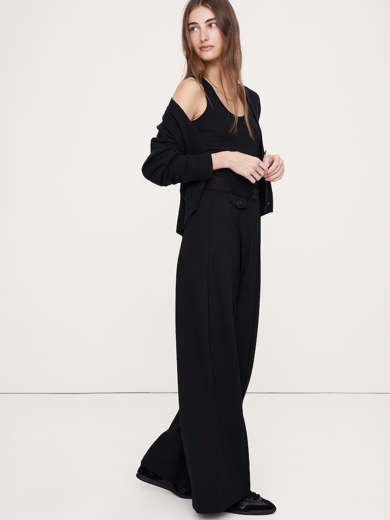 High Rise Wide-Leg Drapey Ponte Pant