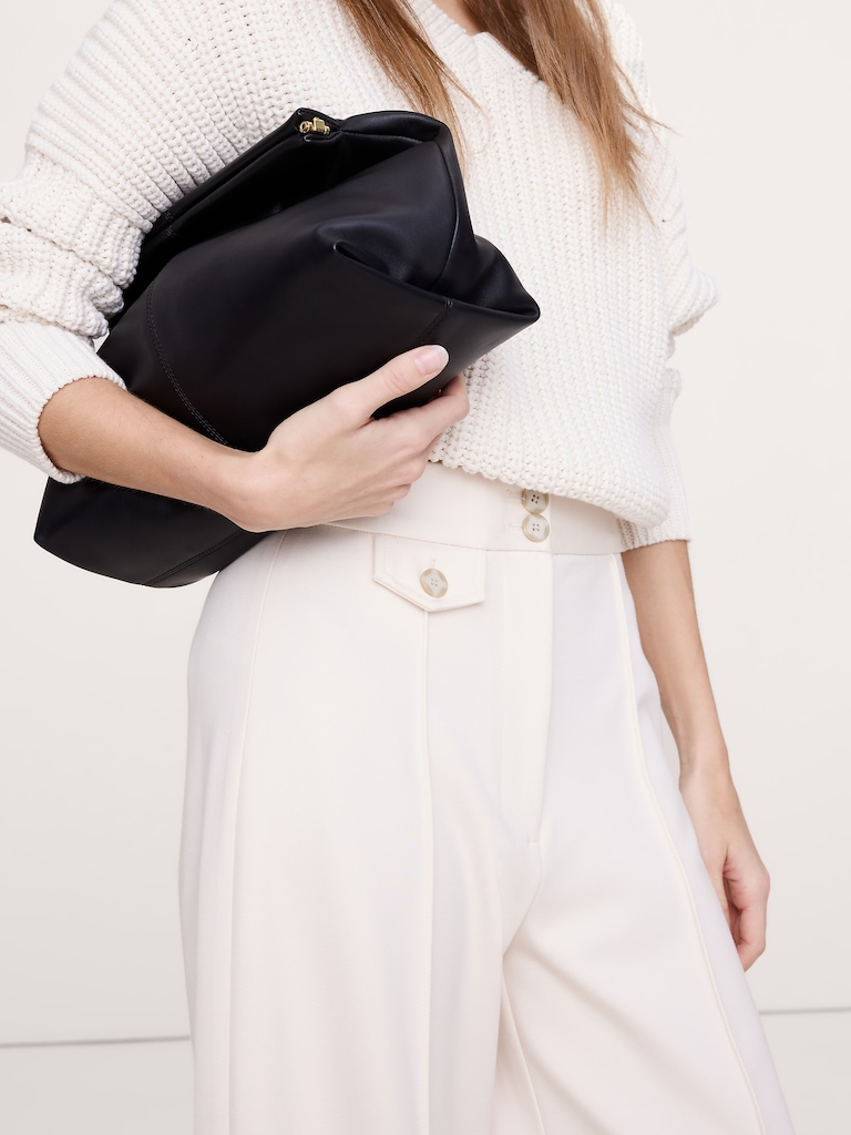 High Rise Wide-Leg Drapey Ponte Pant