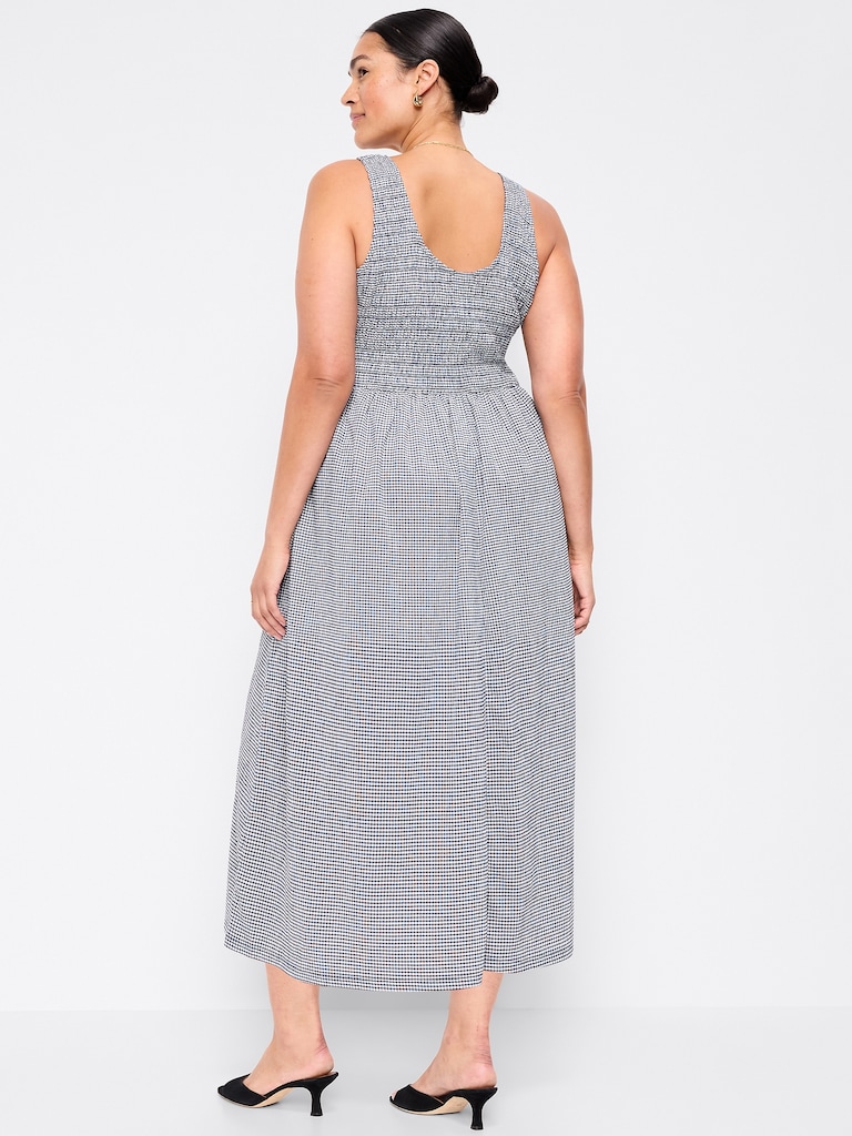 Fit & Flare Sleeveless Smocked-Bodice Midi Dress