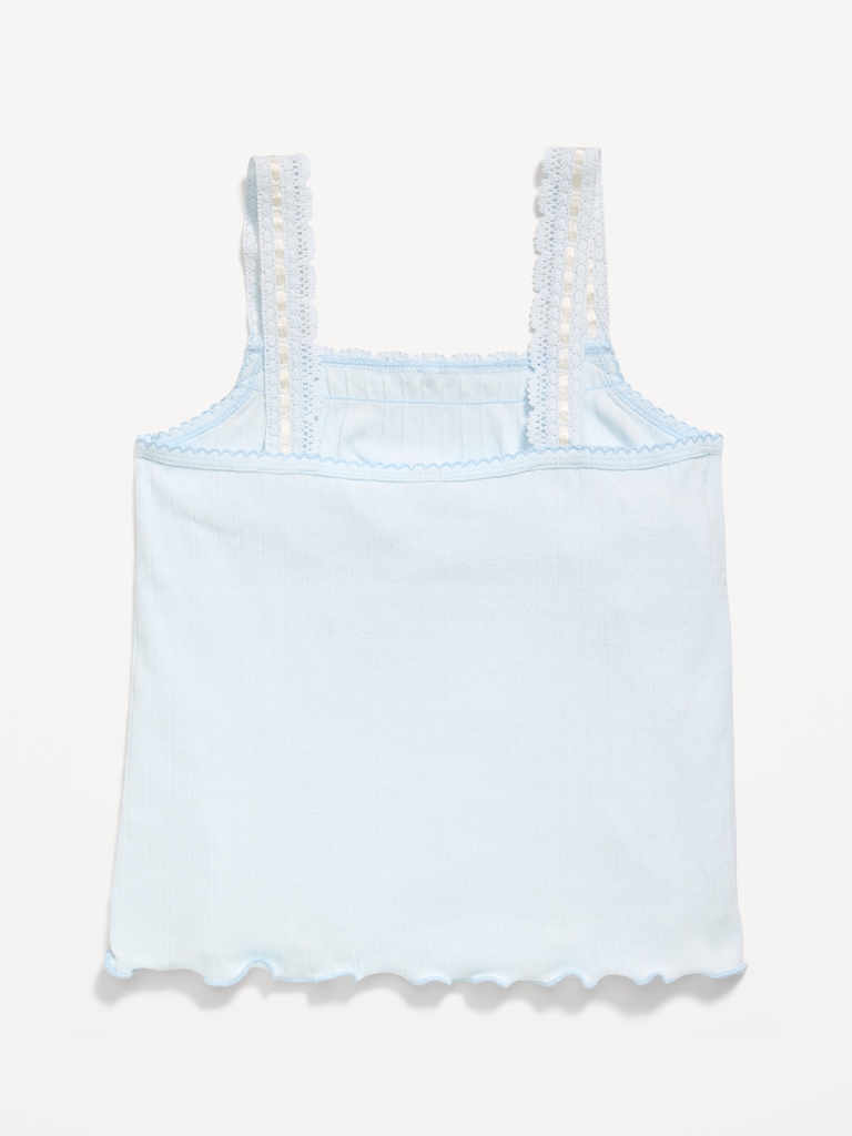 Fitted Lace-Trim Pointelle Tank Top for Girls