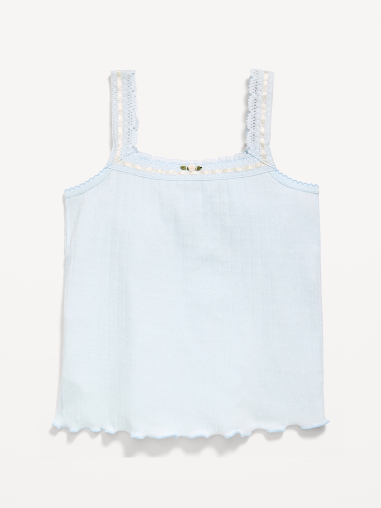Fitted Lace-Trim Pointelle Tank Top for Girls