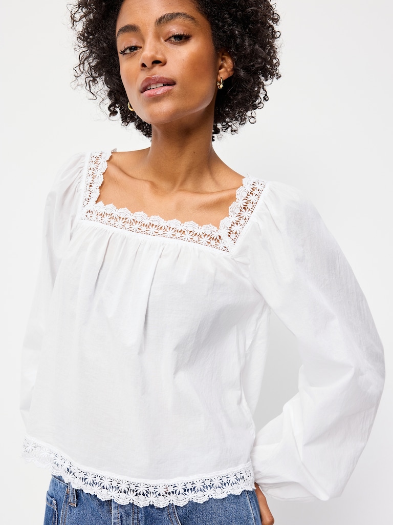 Long-Sleeve Lace Trim Top