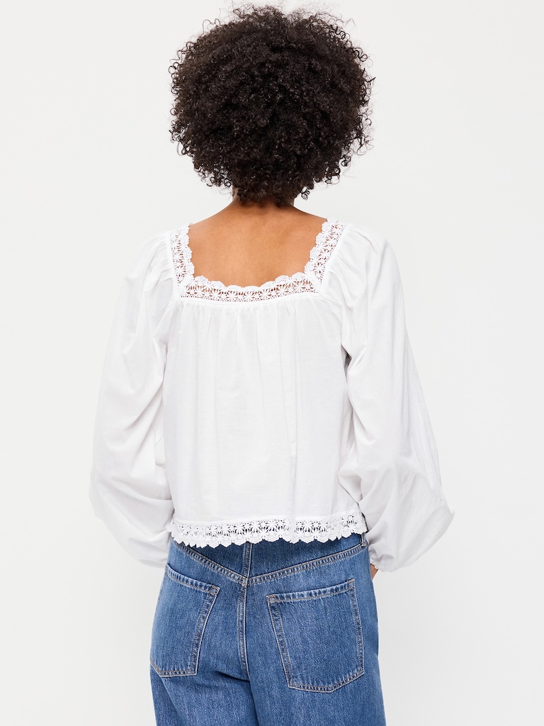 Long-Sleeve Lace Trim Top