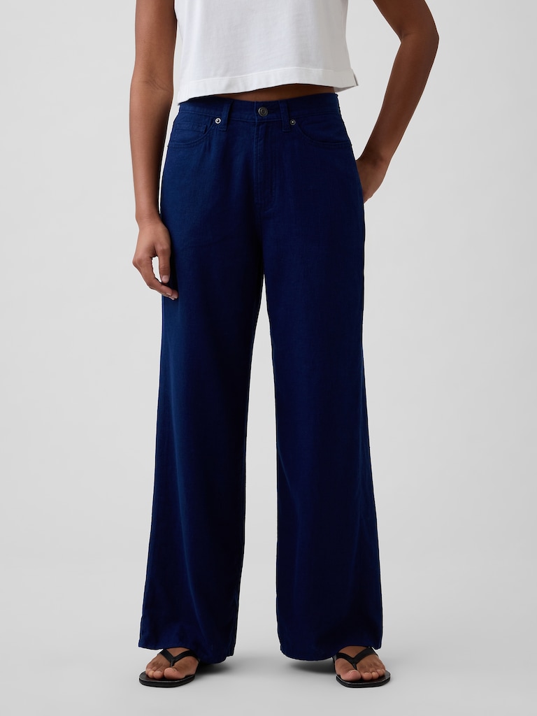 High Rise Linen-Blend Wide-Leg Pants