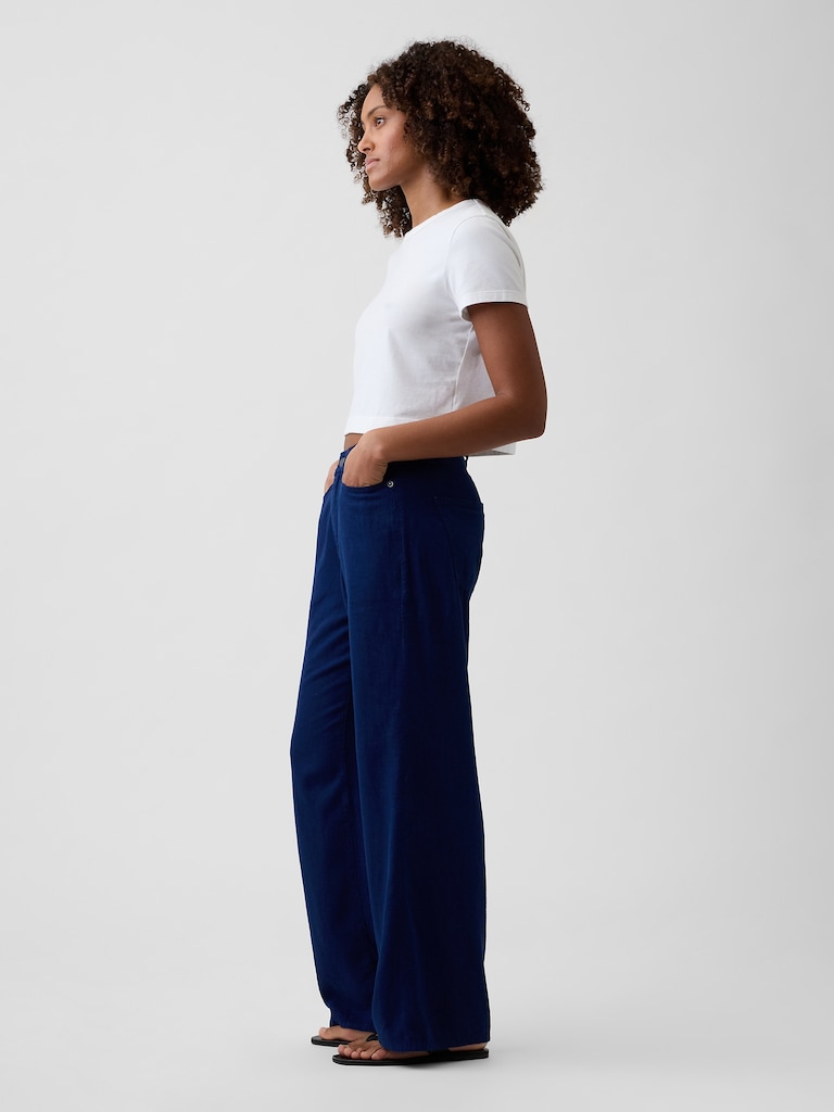 High Rise Linen-Blend Wide-Leg Pants