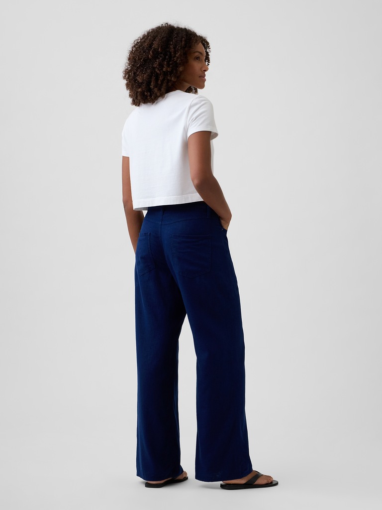 High Rise Linen-Blend Wide-Leg Pants