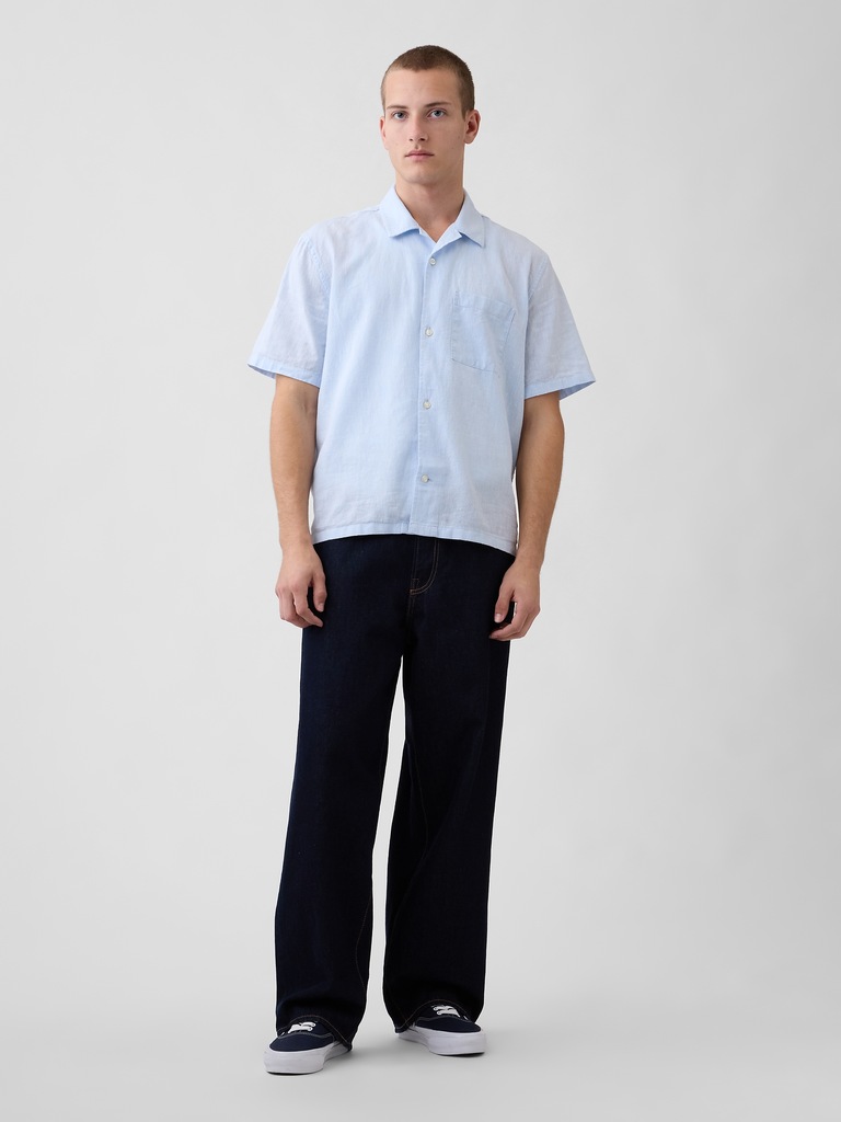 Linen-Cotton Relaxed Straight-Hem Shirt