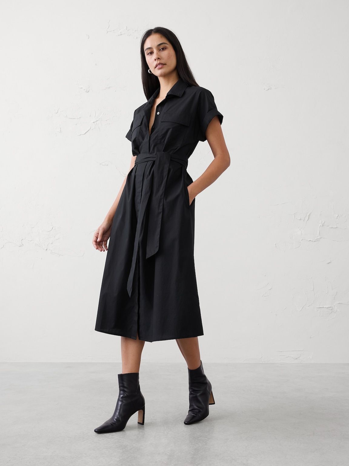 Poplin Utility Midi Shirtdress