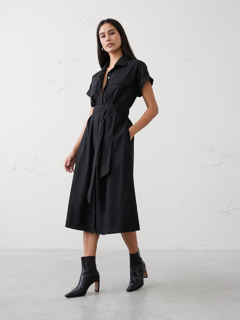 Poplin Utility Midi Shirtdress