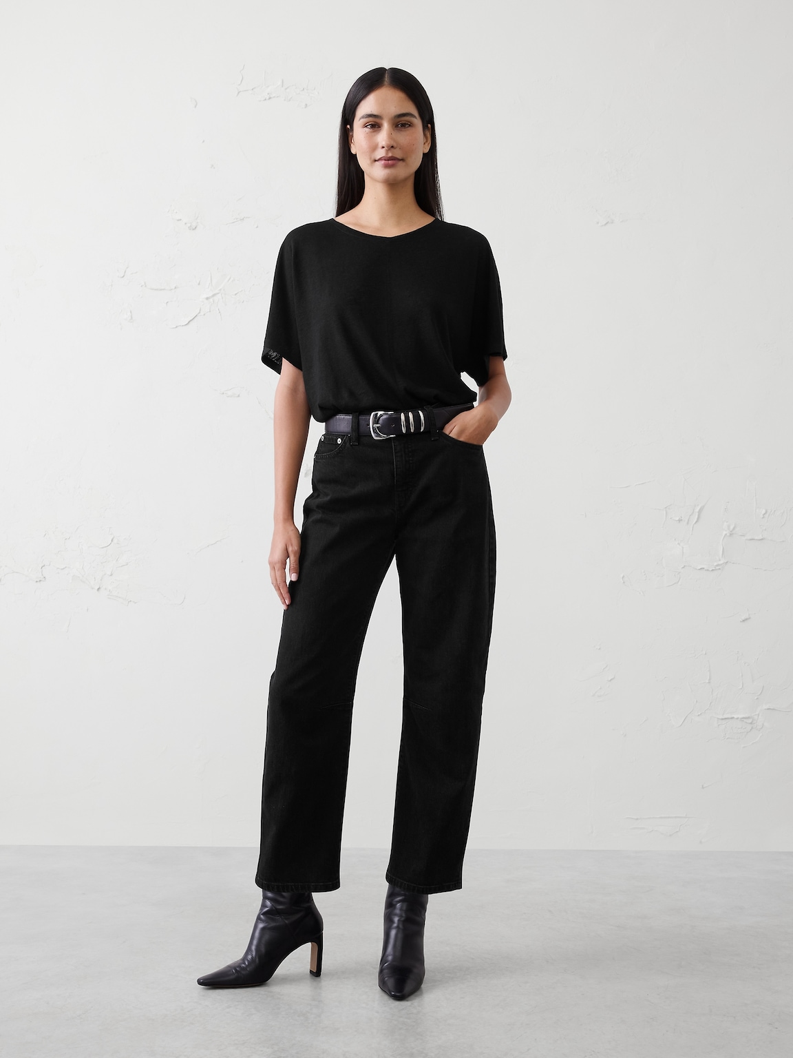 Linen-Blend Dolman-Sleeve T-Shirt