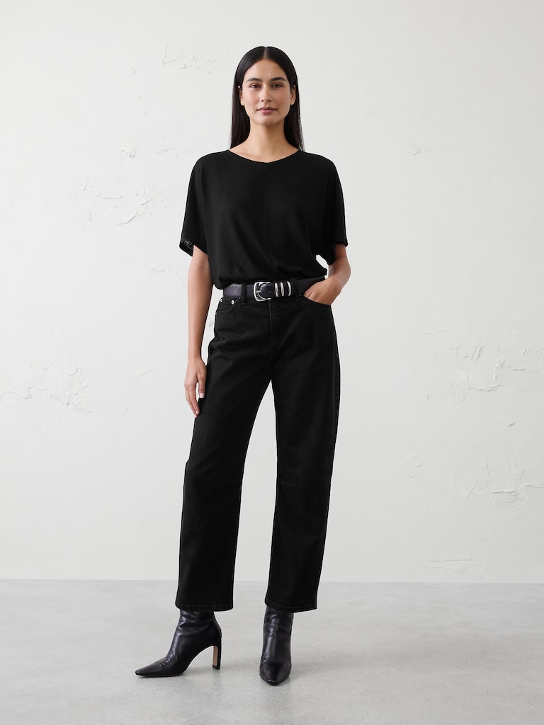 Linen-Blend Dolman-Sleeve T-Shirt