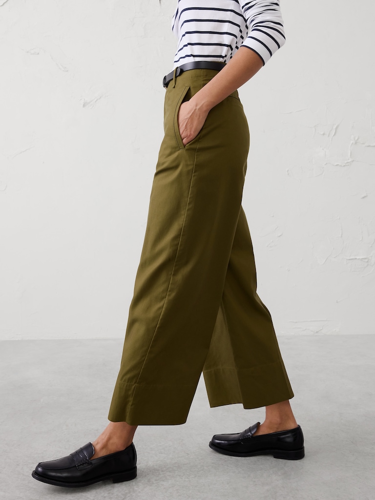 Wide-Leg High-Rise Twill Crop Pant