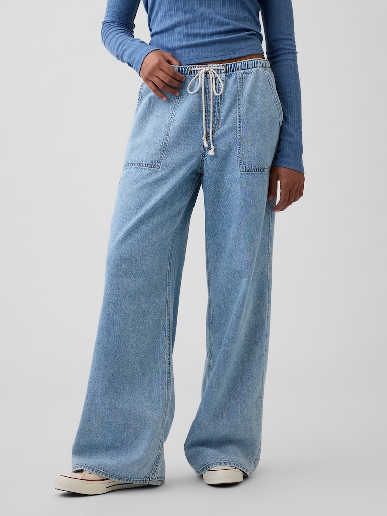 Mid Rise Soft Pull-On Wide-Leg Jeans