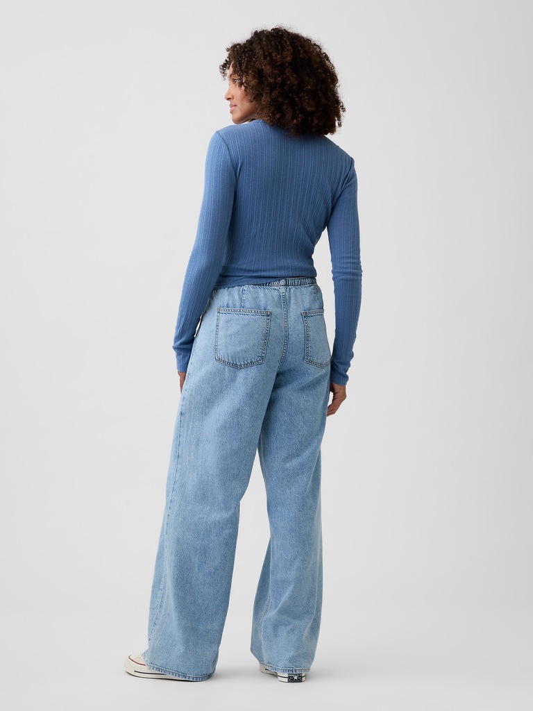 Mid Rise Soft Pull-On Wide-Leg Jeans