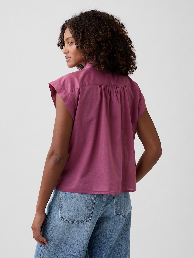 Collared Cap-Sleeve Shirt