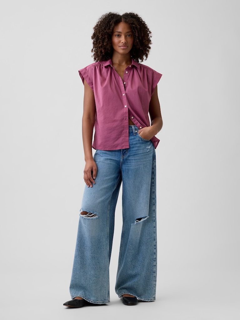 Collared Cap-Sleeve Shirt