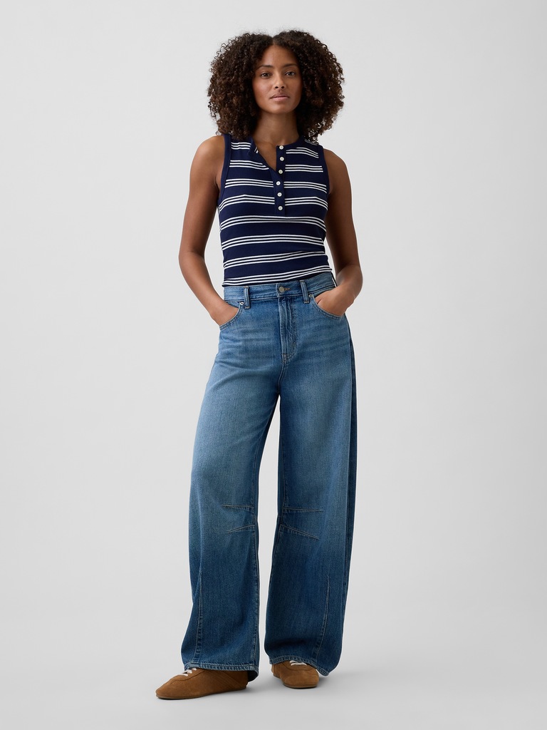 Ribbed Henley Tank Top